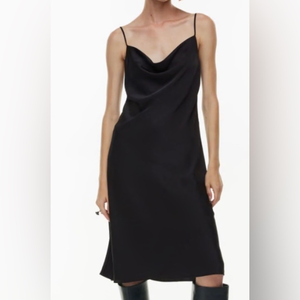 Aritzia Wilfred Only Satin Cowlneck Black Slip Dress